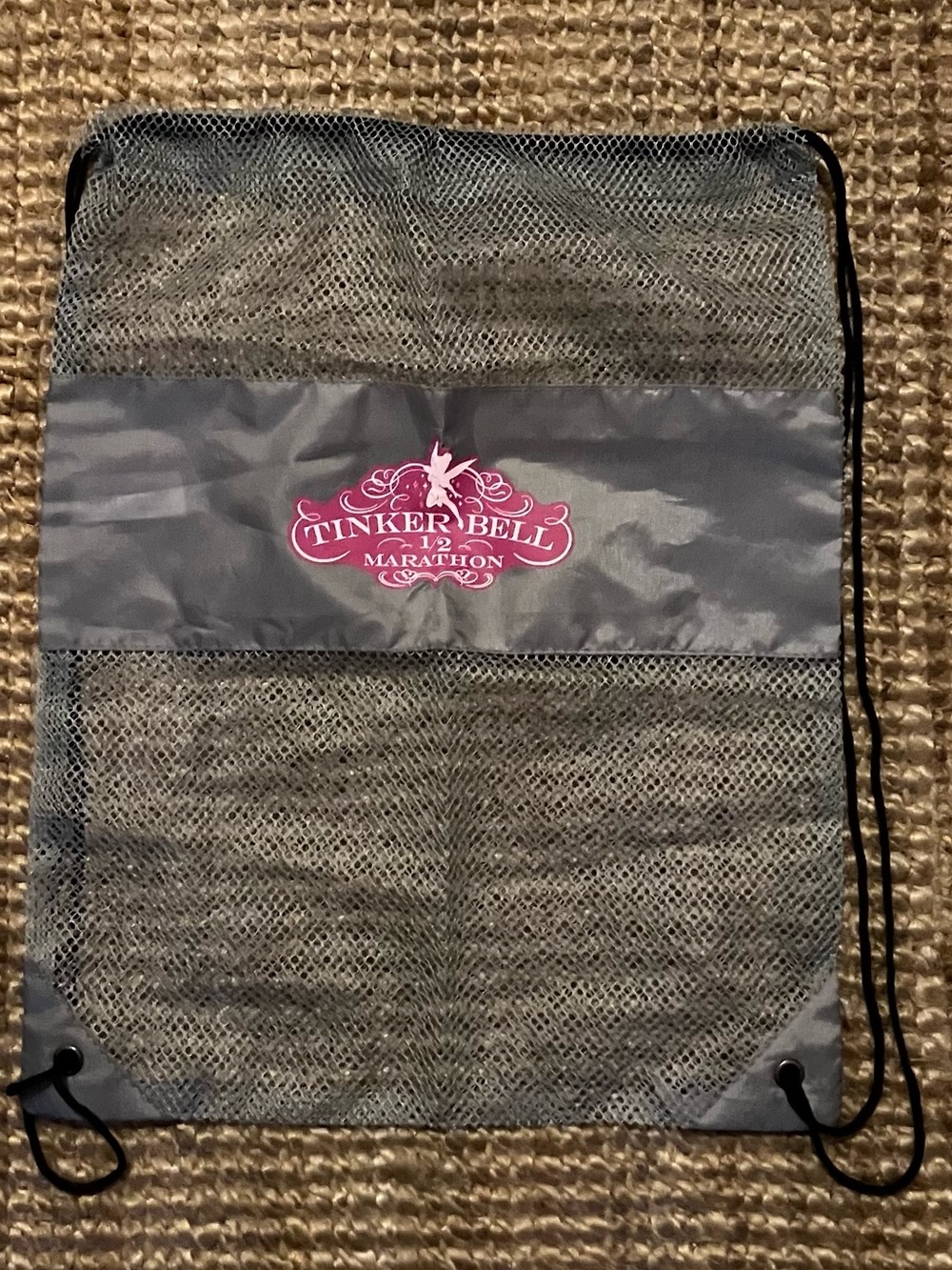 runDisney Tinker Bell Half Marathon Mesh Drawstring Gear Bag-Gray & Pink